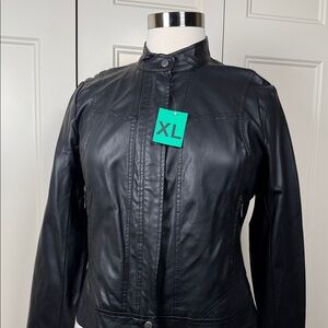 Bernardo Black Leather-Like Moto Jacket for Women